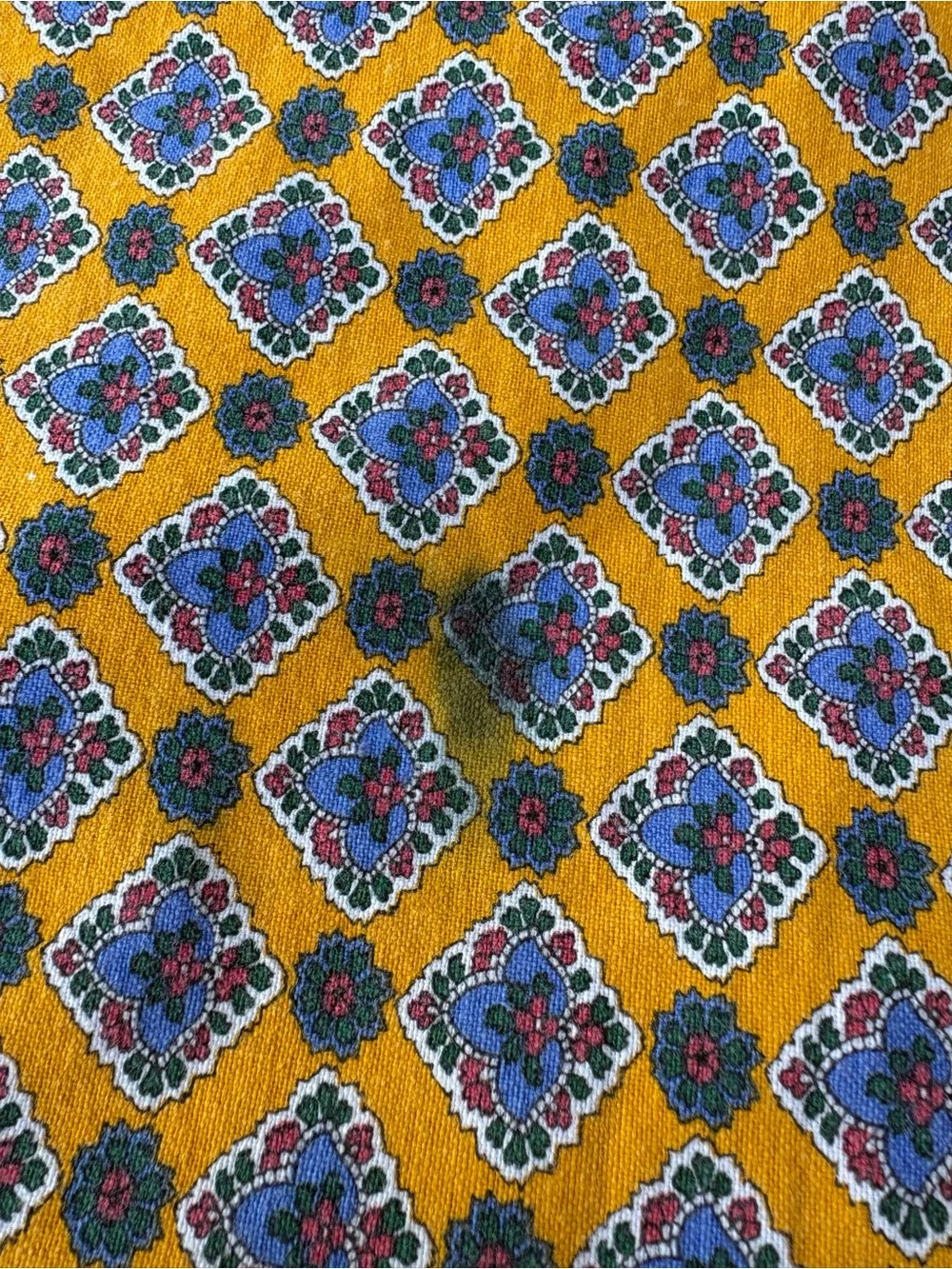 Vintage French Romanex De Boussac Yellow & Blue Fleur de Lis Tablecloth ~ Fabric